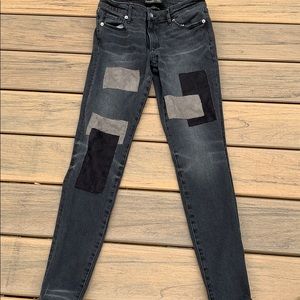 A & F Super Skinny Black Dark Gray Patchwork Y2K Grunge Streetwear